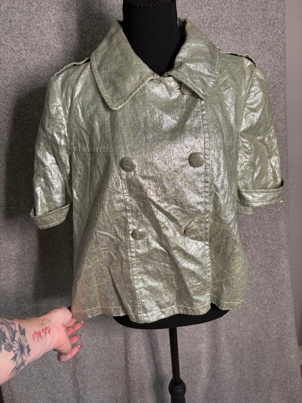 Gryphon New York Metallic Linen Cropped Jacket Double Breasted